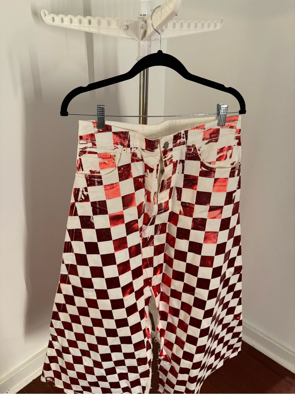 Maison Martin Margiela Red and White Checkerboard A-Line Maxi Skirt - Picture 3 of 7